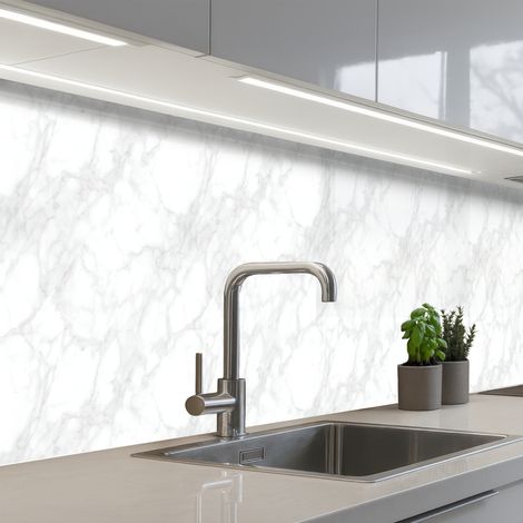 Kitchen Splashback Minimalist - White - Gray veins 400x80 cm