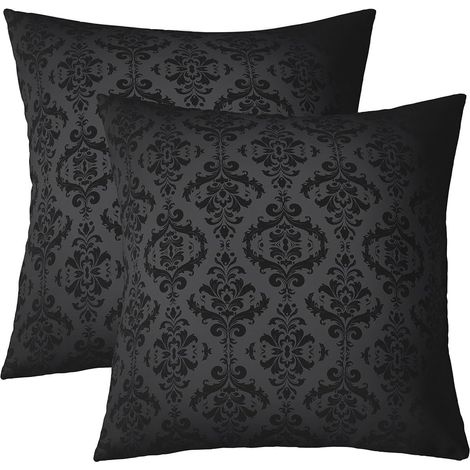 Homemissing Noir Damas Modèle Lot De 2 Housse de Coussin Enfants Vintage Fleurs Taie d'oreiller 60x60cm Antique Victorian Baroque Taie Oreiller Baroque Style Housse Coussin (1/5)