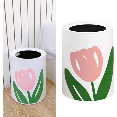 Corbeille à fleurs large ouverture, design mignon moderne, poubelle ronde grand format pour cuisine salle de bain chambre (1/5)