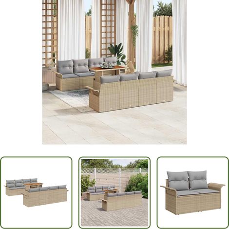 Gartentisch - Gartensofa-set mit Kissen 7 pcs Beige und Hellgrau Poly-Rattan (1/5)