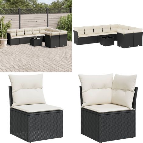 10-tlg. Garten-Sofagarnitur mit Kissen Schwarz Poly Rattan - Gartenmöbel - Sofagarnitur - Rattan Möbel - Outdoor Möbel - Gartenlounge - Home & Living (1/5)