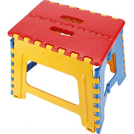 Tragbarer Klapphocker für Kinder, rote Oberfläche 32x22,5x30 cm, kompakter und leichter Stuhl. (1/5)