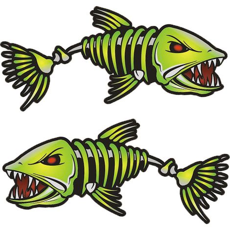 2 Pièces Autocollants Bouche de Poisson Squelette Poisson Stickers Bateau Pêche Canoë Kayak Décor (1/5)