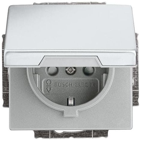 Busch-Jaeger Inserto presa SCHUKO® Safety+ con coperchio a cerniera acciaio inox - pur edelstahl (20 EUKB-866), 2CKA002018A1521