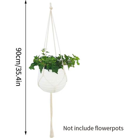 (S4) Paniers suspendus pour plantes en macramé faits main, suspension en corde de coton pour pots de fleurs, décoration murale pour jardin, cour ou terrasse. Fournitures de jardin. (1/4)