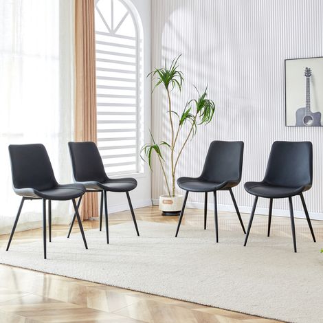 MEUBLIV Lote de 4 sillas de comedor negras con asiento ancho y respaldo ergonómico (1/5)