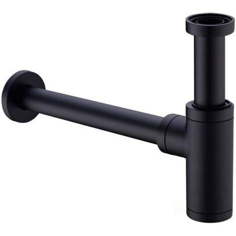Waschbecken-Siphon aus Messing, Universal-Siphon mit 200-mm-Verlängerungsrohr, 1 1/4 x 32 mm, verstellbar, geruchsdicht, auslaufsicher, mattschwarz (1/5)