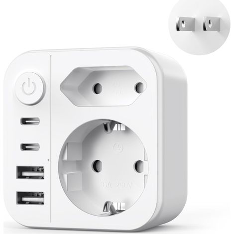 6 en 1 Adaptateur Prise Japon, 2500W Adaptateur de Voyage Japon avec 2 USB C et 2 USB A,Connecteur Schuko vers Type A pour USA, Chine,Canada,Thaïlande (1/5)