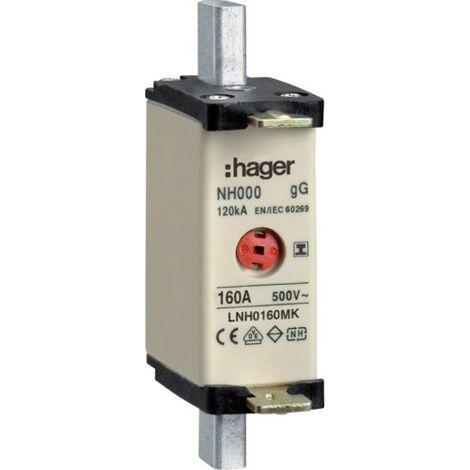 HAGER LNH0160MK FUSIBLE NH00 GG 500 V 160 A AVEC POIGNÉE ISOLÉE