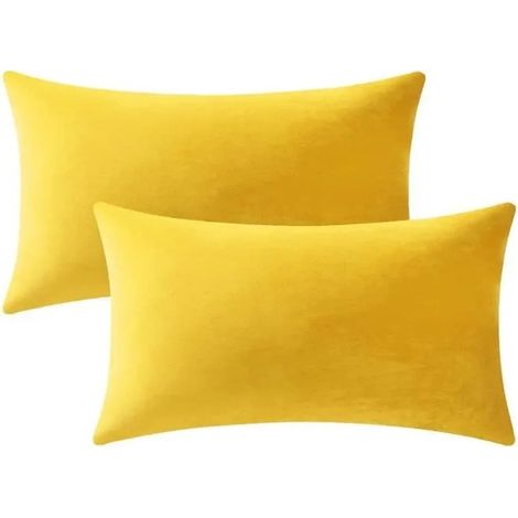 Homeins Lot de 2 Housses de Coussin 30x50cm Taie en Peluche Super Doux - Jaune (1/4)
