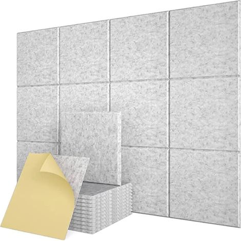 Lot de 12 panneaux en feutre auto-adhésifs 30 x 30 cm pour tableau d'affichage mural et bureau, en liège - Gris clair (1/5)