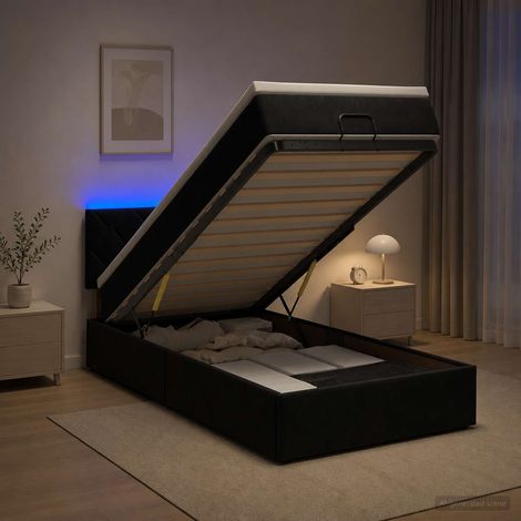 Cama tipo otomana con colchón y LED Negro 90 x 190 cm (1/5)