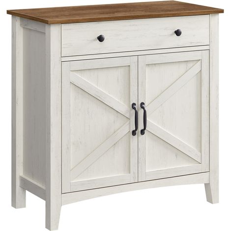 Vasagle – Buffet de rangement avec tiroir et étagère réglable – Style campagne blanc rustique et marron miel – Dimensions 40x80x80 cm – Pour salon et cuisine