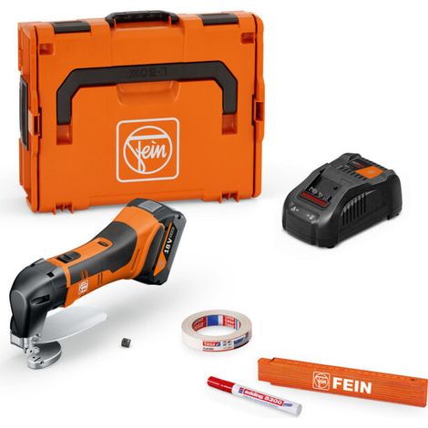 Kit cisailles à tôle sans fil Fein ABLS 18 1.6 E AS, comprenant 1 batterie de 5,0 Ah et un chargeur dans une L-BOXX