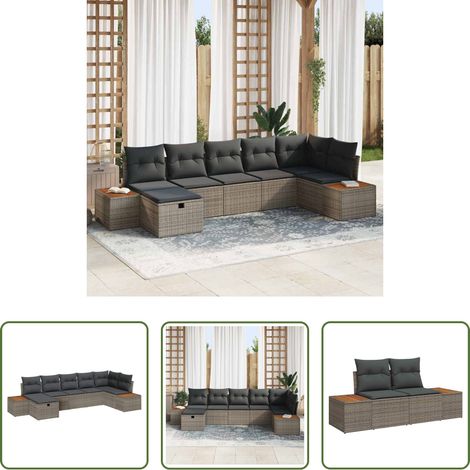 vidaXL Jardin -  Ensemble de canapé de jardin avec coussin 7 pcs Gris polyrotin (1/5)