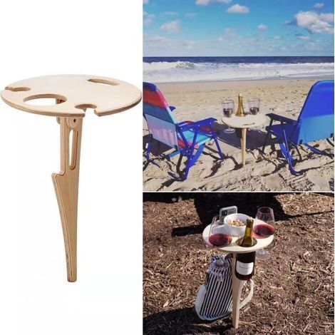 Table à vin portable d'extérieur -Table ronde pliante -Table de pique-nique en bois -nique pour extérieur -Parc pelouse -Support pour verre à vin - Voyage 45cm (1/5)