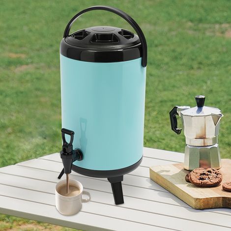 Distributeur de boissons isotherme en acier inoxydable — Thermos pour café chaud/froid — Distributeur de boissons de 10 litres avec robinets dédiés pour l'eau chaude, le lait réfrigéré, les jus et aut (1/5)