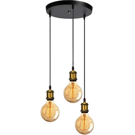 3 Lampes Suspension Luminaire Industrielle Rétro Lustre avec Douille E27 de Style Edison en Métal Lampe de Plafond pour Salon Chambre Cuisine Salle à Manger Bar Comptoir - Laiton (1/5)