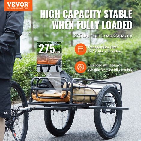 Remorque de vélo, capacité de charge de 125 kg, chariot de vélo, rangement compact pliable et dégagement rapide, roues de 508 mm, s'adapte à la plupart des roues de vélo, en acier au carbone (1/5)