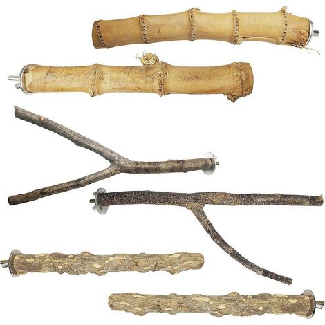 Ensemble de 6 perchoirs en bois naturel, non toxiques, pour ronger le bec des oiseaux et les câliner. (1/4)