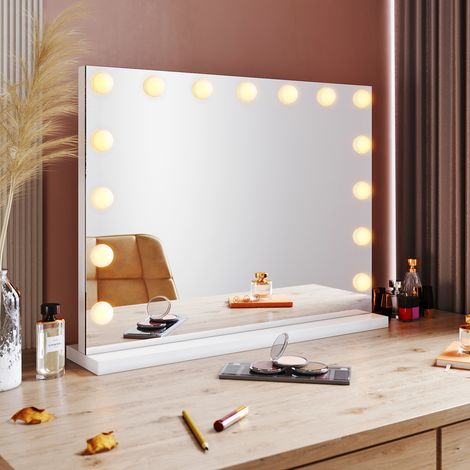 SIRHONA Specchio per il Trucco con LED Illuminato 15 Lampadine e Tocco 3 Colori Regolabili, Luci specchio Hollywood Vanity Mirror 58x45.5x12 cm (1/5)
