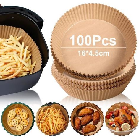 Feuilles de Papier pour Friteuse à Air - - 100 pcs - 16x4.5 cm - Couleur Bois - Résistantes à la chaleur (1/5)