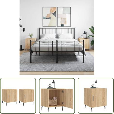 The Living Store Nachttische 2 Stk. Sonoma-Eiche 40x40x50 cm Holzwerkstoff - Nachttisch - Wohnzimmer - Beistelltisch - Holzwerkstoff - Sonoma-Eiche (1/5)