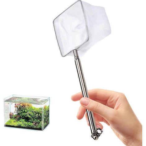 Épuisette télescopique réglable pour le nettoyage des aquariums, avec poignée en acier inoxydable et maille fine en nylon, en forme de L. (1/4)