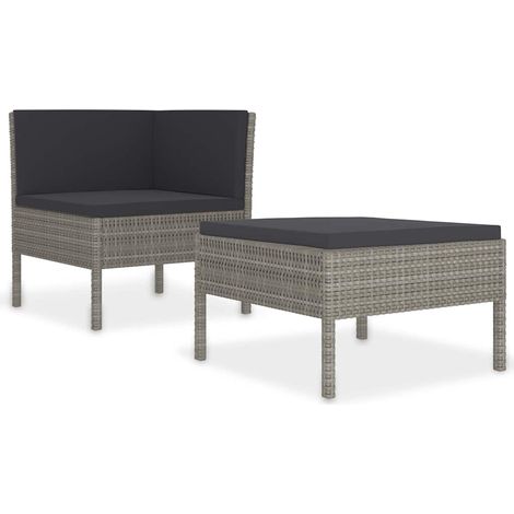 Salon de jardin 2 pcs Contemporain, Ensemble repas de jardin, avec coussins Résine tressée Gris OIB5013E (1/5)
