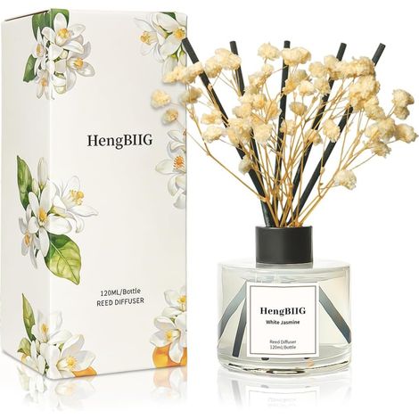 Diffuseur Parfum Maison, 120 ML, diffuseur de Parfum au Jasmin Blanc avec 8 bâtonnets Parfum Longue durée pour la Maison, la Salle de Bain, la décoration de la Chambre (1/5)