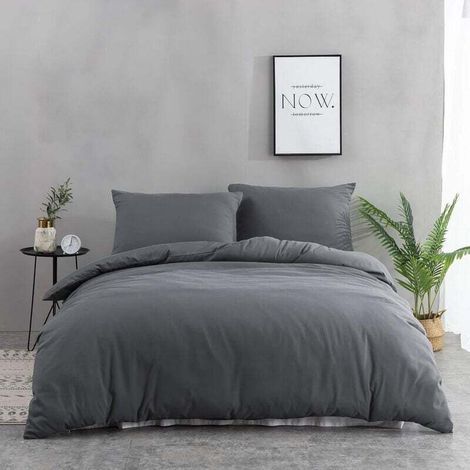 YMYNY 4-teiliges Bettwäscheset: Bettbezug 220 x 240 cm + Spannbettlaken 180 x 200 x 30 cm mit 2 Kissenbezügen 48 x 74 cm, grau, für 2 Personen, Mikrofaser-Bettwäscheset (1/5)