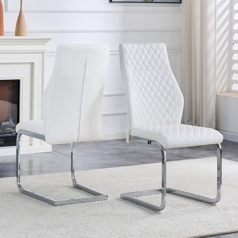 Confort au quotidien lot de 2 chaises de salle à manger motif losange blanc cadre métal argenté pour restaurant (1/5)
