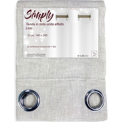 Tenda Simply Effetto Lino 140x300 cm Beige - Tinta Unita Semitrasparente - Poliestere con Anelli - Stile Moderno