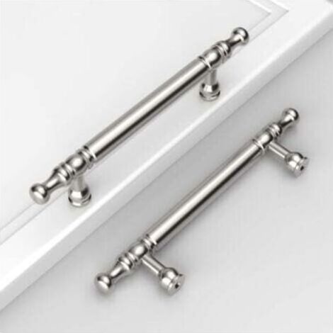 Poignées de tiroir cuisine 10 pièces, style moderne, finition chromée brillante, trous espacés de 128 mm, avec vis de fixation incluses – pour armoires, meubles de bureau et placards (1/4)