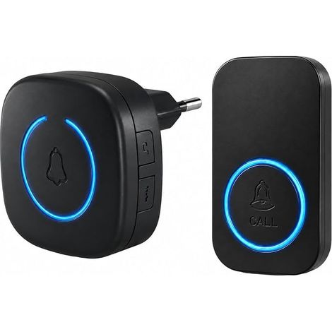 Sonnette sans Fil Exterieur Etanche, Mètres avec LED, Bouton à Pile pour Maison au Bureau, Appartement, Commerce, Hôtel, Noir (1/5)