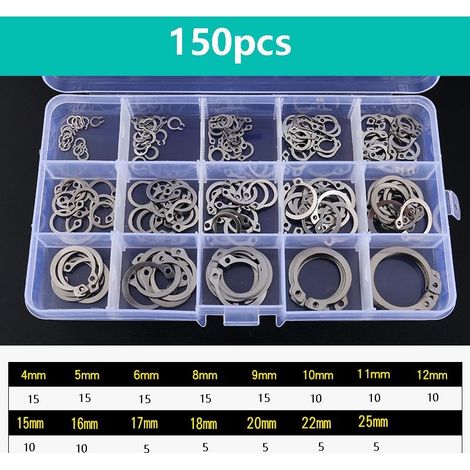 Circlips - Anneaux De Rétention En Acier Inoxydable 304 - Pour Roulements Engrenages Poulies - Lot De 150 Pièces (1/5)