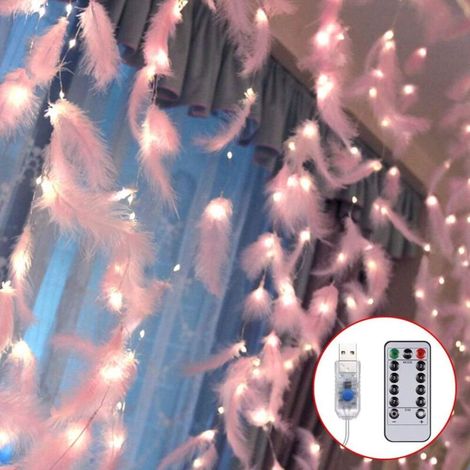 300 LED Rose Plumes Fée Guirlande Lumineuse avec 8 Modes de Lumière Télécommande Romantique Mur Rideau Décoration pour Mariage Fête D'anniversaire Chambre Chambre Intérieure