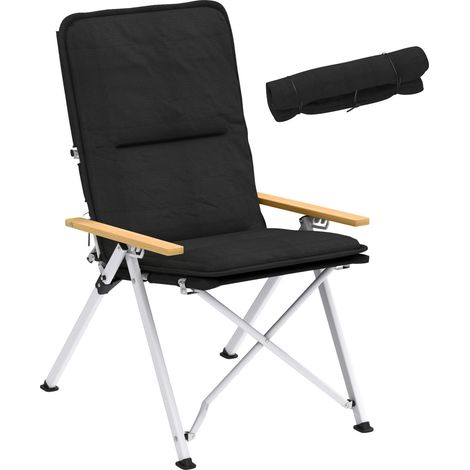 Chaise longue de camping pliante, haut de gamme, coussin amovible et sac de transport, 59 x 67 x 96 cm, noire