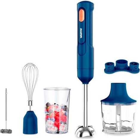 Frullatore a immersione senza fili WADFOW 60W + accessori - Blu, 5 in 1, batteria da 1500 mAh
