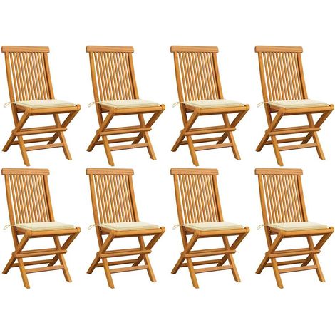 Gartenstühle mit Creme Kissen 8 Stk. Massivholz Teak (1/5)