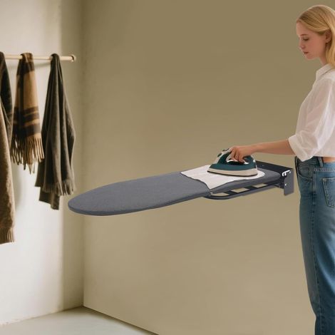 Bügelbrett Wandmontiert Klappbar, Wandbügelbrett Drehbar 180°, Klappbares Bügelbrett Platzsparend, Bügelbretts zum An die Wand, Ideal für kleine Wohnungen, Schwarz (1/5)