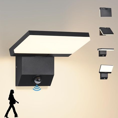 Applique murale exterieur detecteur de mouvement,22W LED Applique Murale Extérieur Intérieur,Étanche IP65 3000K blanc chaud Lampe Murale avec Pivotant à 350° Aluminium Panneau LED pour terrasse,noir (1/5)