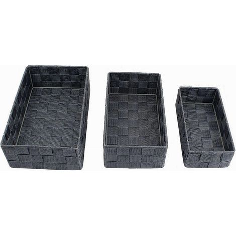 Cleafe - Set 3pz Scatola Porta Oggetti Tessuto Intrecciato Contenitori Grigio Scuro 79056 - (1/5)