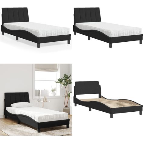Lit avec matelas noir 90x190 cm velours - Lit Double - Lit Plateforme - Lit Design - Lit Velours - Literie - Home & Living (1/5)