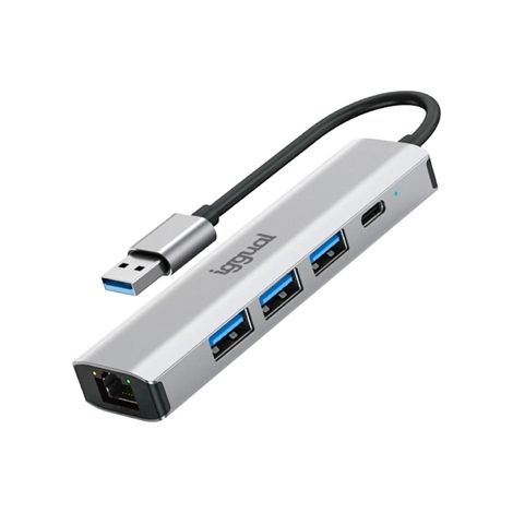 iggual Hub USB-A 5 puertos 3xUSB + RJ45 + tipo C