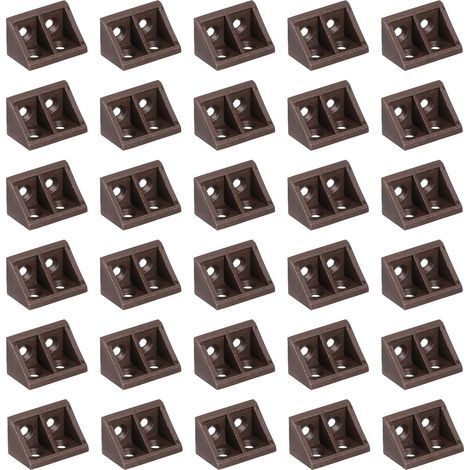 Lot de 30 équerres d'angle en plastique, support d'angle à 90 degrés, support d'angle droit, support d'étagère pour meubles en bois, armoire, tiroir, bibliothèque, marron (1/4)