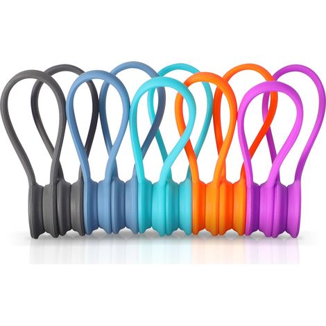 Lot de 10 serre-câbles magnétiques multicolores réutilisables en silicone pour câbles, sangles magnétiques pour fils, écouteurs et chargeurs (1/5)