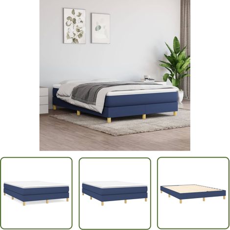 The Living Store Bettgestell ohne Matratze Blau 140x190 cm Stoff - Bettes Gestell - Doppelbett - Blau - Holzrahmen - Lattenrost (1/5)
