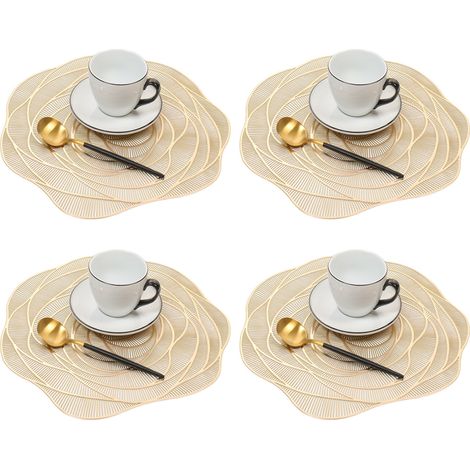 Ensemble de 4 sets de table ronds en PVC pressé à motif floral, pour la table à manger ou comme centre de table. (1/5)