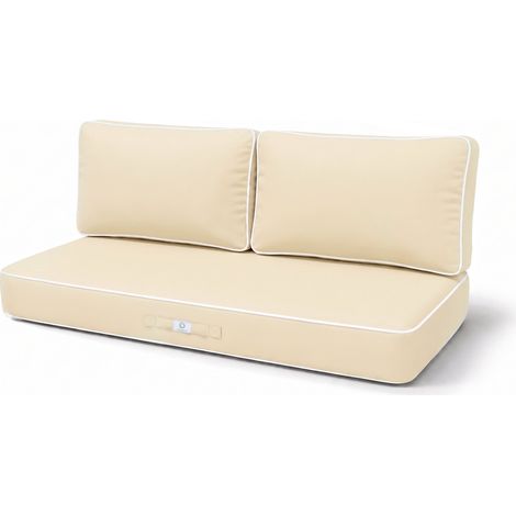 Ensemble Coussins Premium 120x60 Jaune Beurre - 1 Assise + 2 Dossiers (Épais 12cm & Passepoil) (1/5)